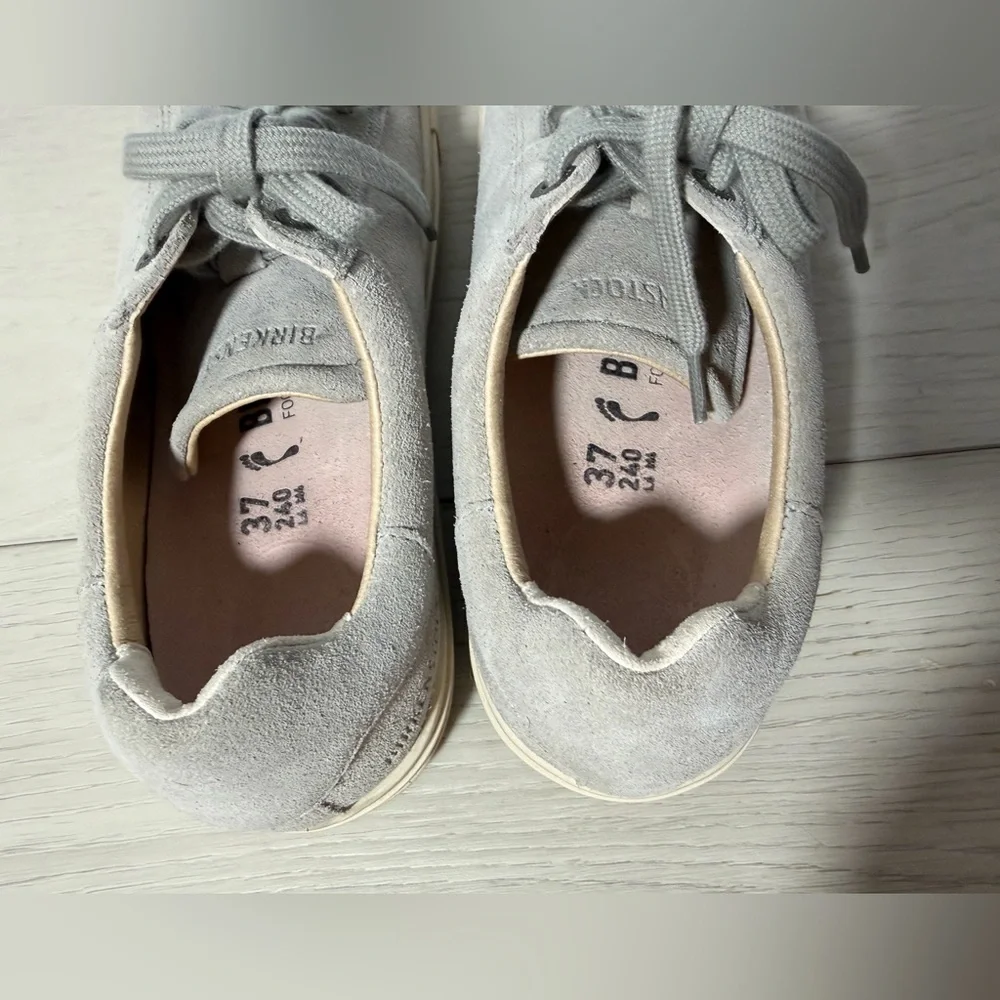 +Birkenstock Bend Low Sneaker Suede Leather Womens Size 6.5 Narrow Fit in Stone